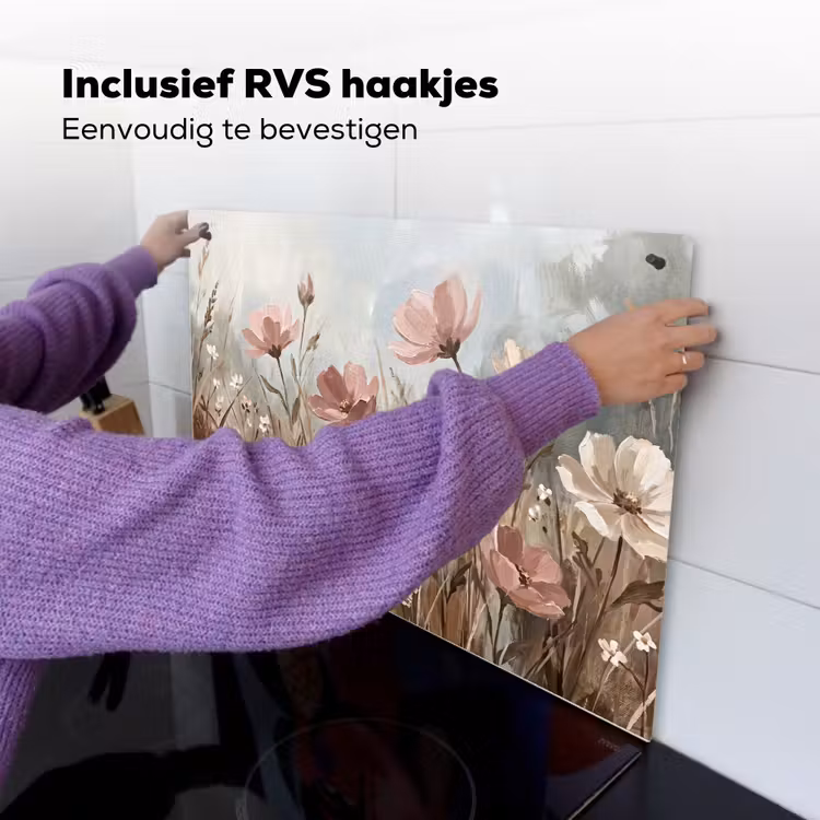 Bloemen - Botanisch - Schilderij - Pastel - Rustiek Inductie beschemer met haakjes klein -ky-ophangen-nl