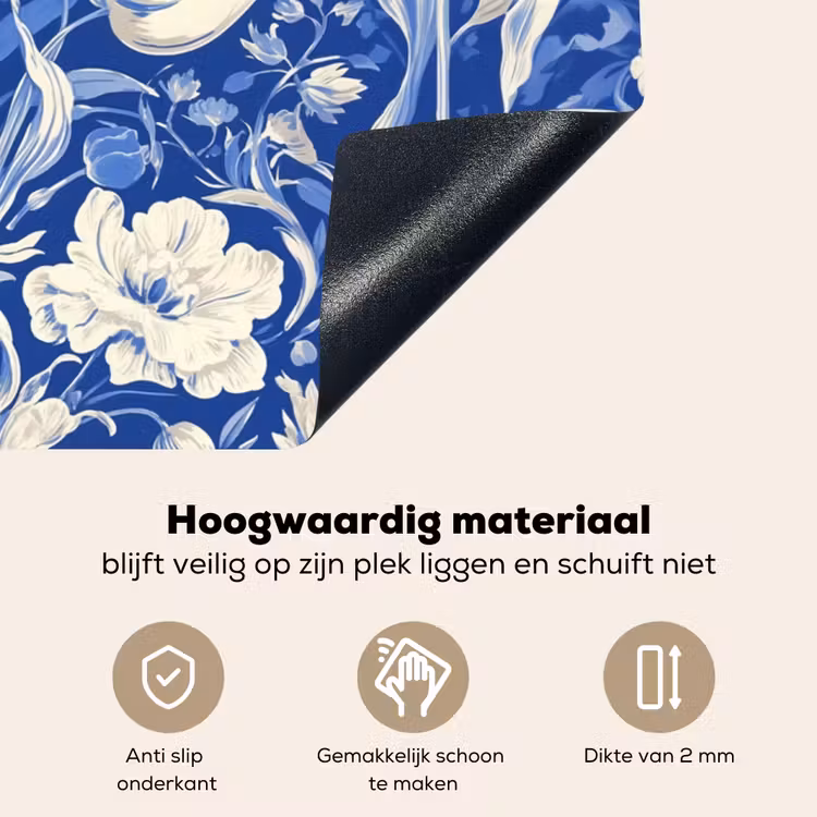 Bloemen - Delfts Blauw - Patroon - Tulp Inductie beschemer met haakjes klein -ky-onderkant-nl