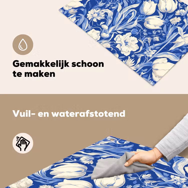 Bloemen - Delfts Blauw - Patroon - Tulp Inductie beschemer met haakjes klein -ky-schoon-nl