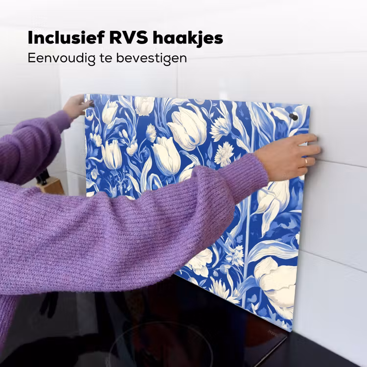 Bloemen - Delfts Blauw - Patroon - Tulp Inductie beschemer met haakjes klein -ky-ophangen-nl