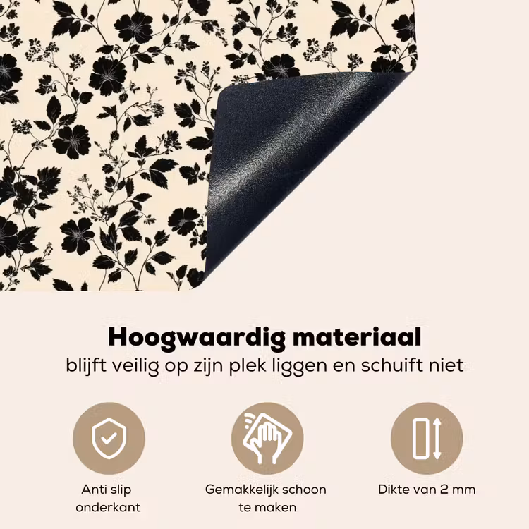 Bloemen - Dessin - Zwart Inductie beschemer met haakjes klein 777 -ky-onderkant-nl