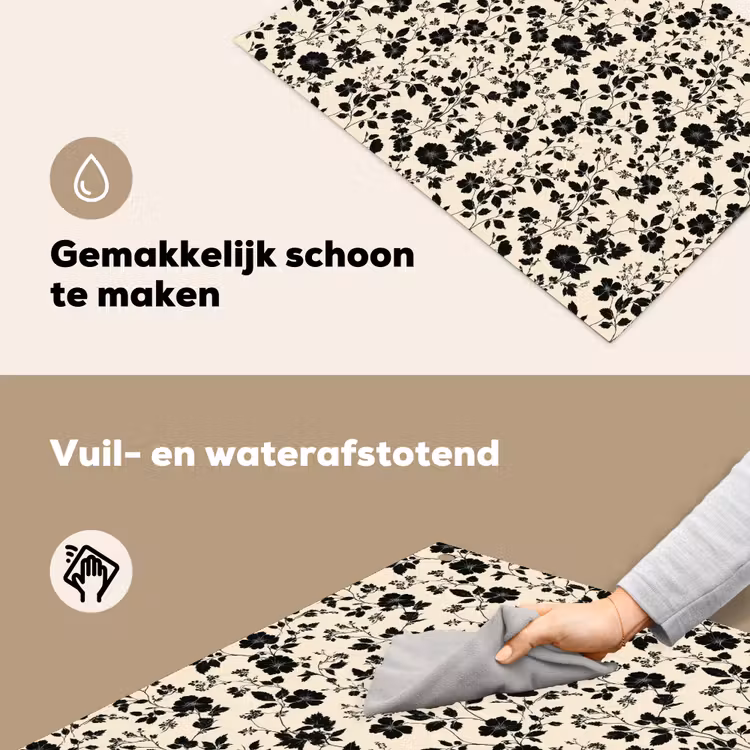Bloemen - Dessin - Zwart Inductie beschemer met haakjes klein 777 -ky-schoon-nl