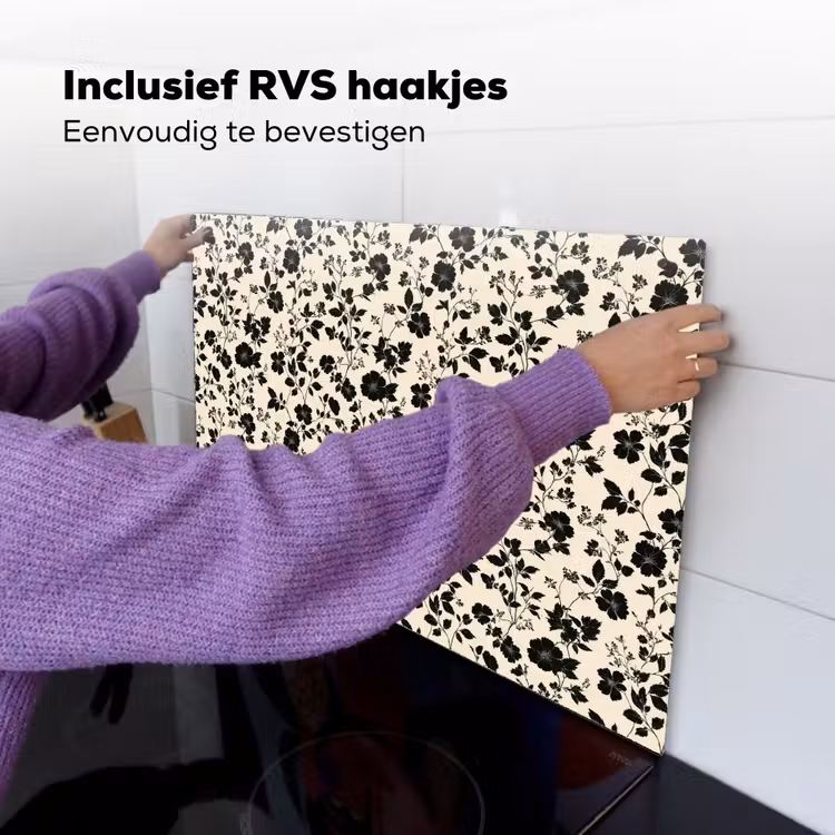Bloemen - Dessin - Zwart Inductie beschemer met haakjes klein 777 -ky-ophangen-nl