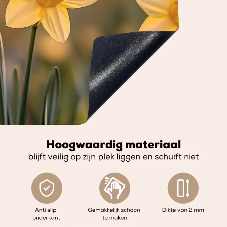 Bloemen - Geel - Wazig Inductie beschemer met haakjes klein -ky-onderkant-nl
