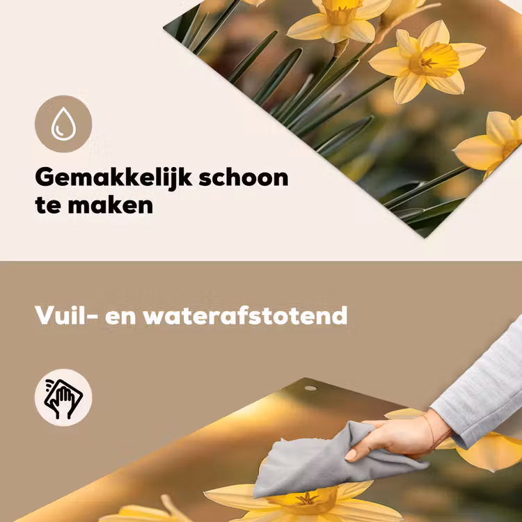 Bloemen - Geel - Wazig Inductie beschemer met haakjes klein -ky-schoon-nl