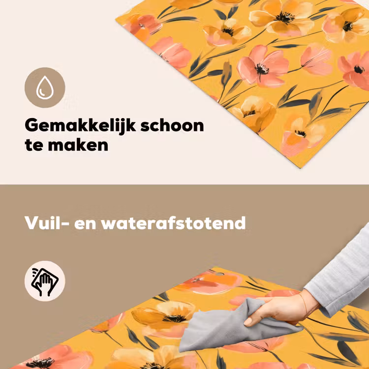 Bloemen - Geschilderd - Geel Inductie beschemer met haakjes klein -ky-schoon-nl