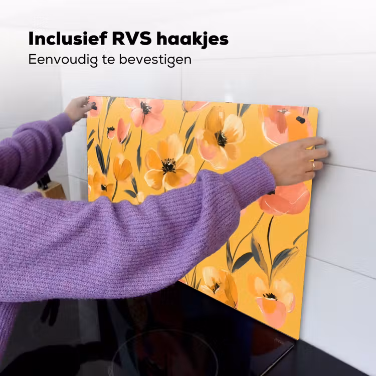 Bloemen - Geschilderd - Geel Inductie beschemer met haakjes klein -ky-ophangen-nl