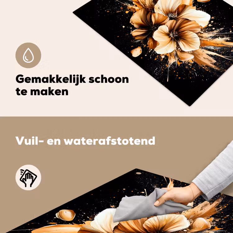 Bloemen - Goud - Graffiti - Zwart - Abstract Inductie beschemer met haakjes klein -ky-schoon-nl