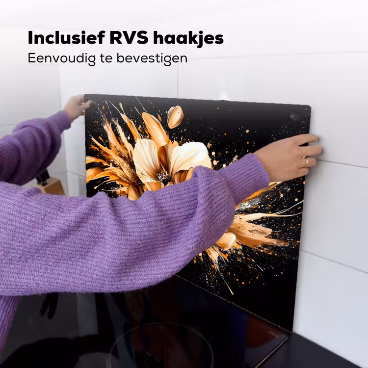 Bloemen - Goud - Graffiti - Zwart - Abstract Inductie beschemer met haakjes klein -ky-ophangen-nl