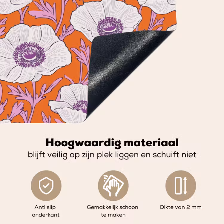 Bloemen - Grafisch - Oranje Inductie beschemer met haakjes klein 777 -ky-onderkant-nl