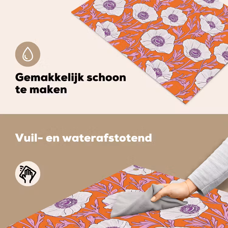 Bloemen - Grafisch - Oranje Inductie beschemer met haakjes klein 777 -ky-schoon-nl