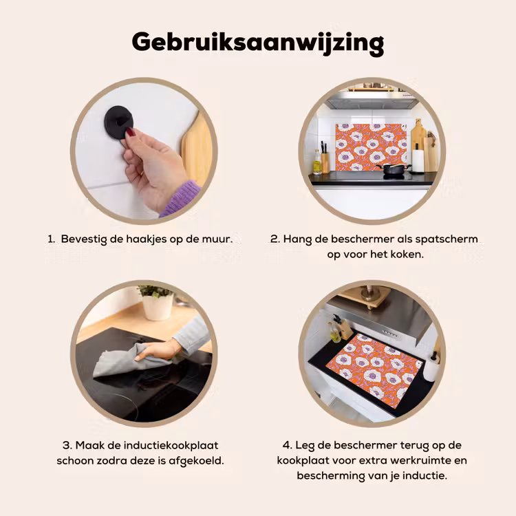Bloemen - Grafisch - Oranje Inductie beschemer met haakjes klein 777 -ky-gebruik-nl