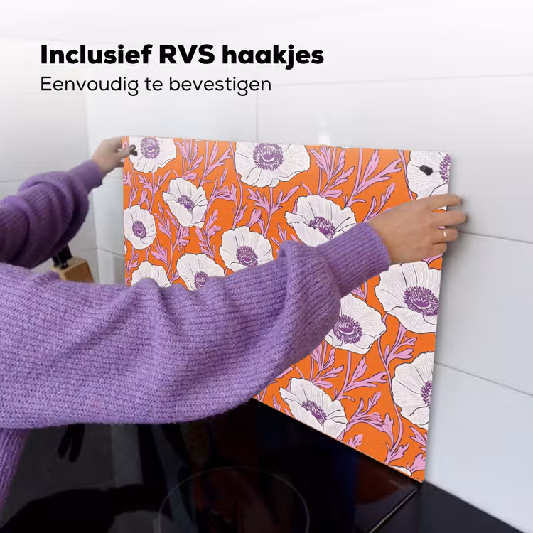 Bloemen - Grafisch - Oranje Inductie beschemer met haakjes klein 777 -ky-ophangen-nl