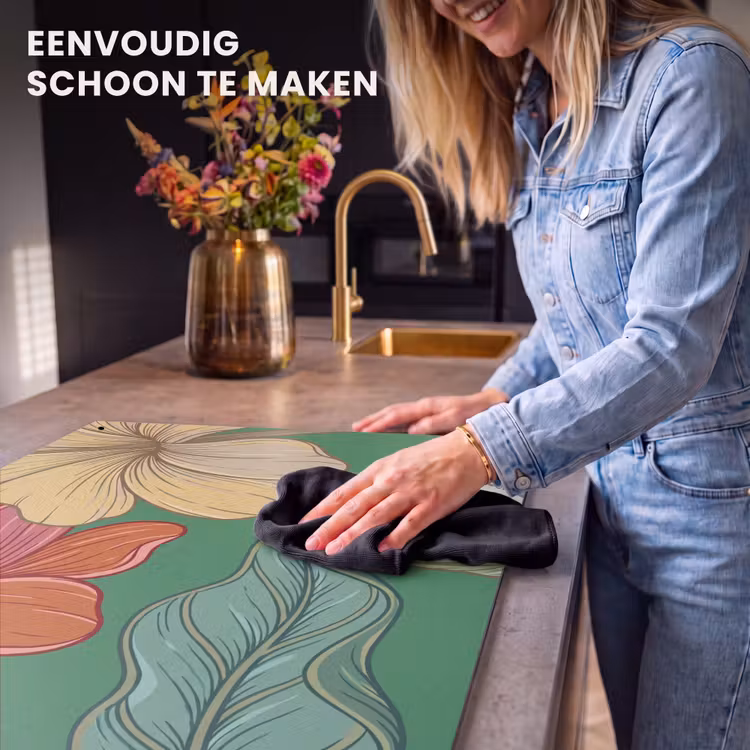 Inductiebeschermer & spatscherm (2in1) - Bloemen - Groen - Illustratie - Bloemen - Groen - Illustratie Inductie beschemer met haakjes klein