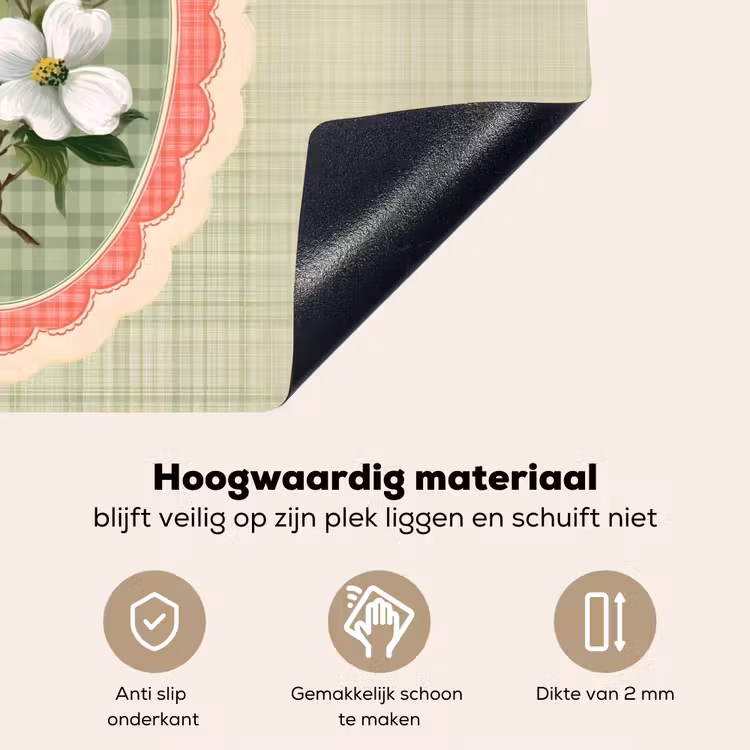Bloemen - Illustratie - Geruit - Groen Inductie beschemer met haakjes klein -ky-onderkant-nl