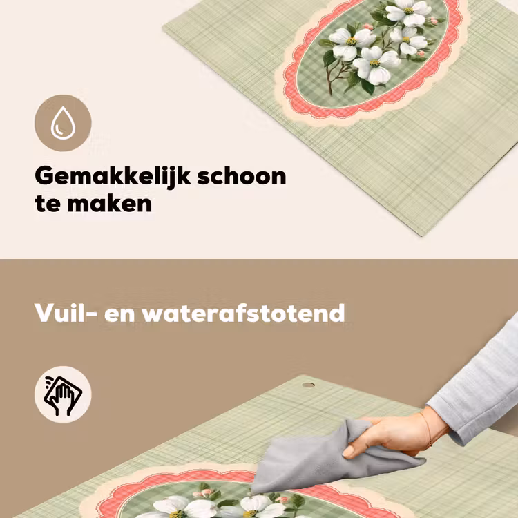 Bloemen - Illustratie - Geruit - Groen Inductie beschemer met haakjes klein -ky-schoon-nl