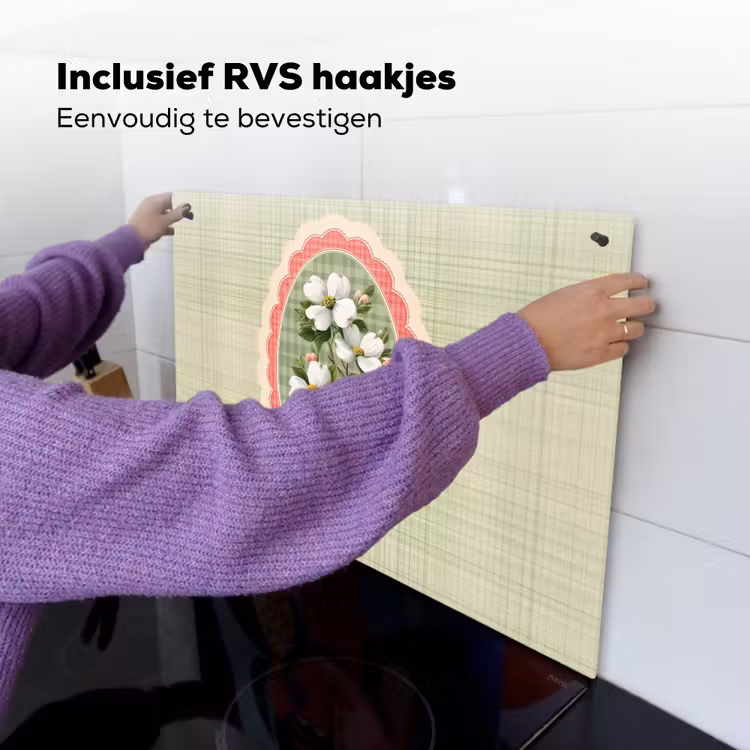 Bloemen - Illustratie - Geruit - Groen Inductie beschemer met haakjes klein -ky-ophangen-nl
