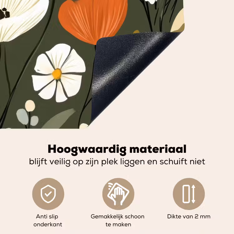 Bloemen - Illustratie - Groen Inductie beschemer met haakjes klein -ky-onderkant-nl