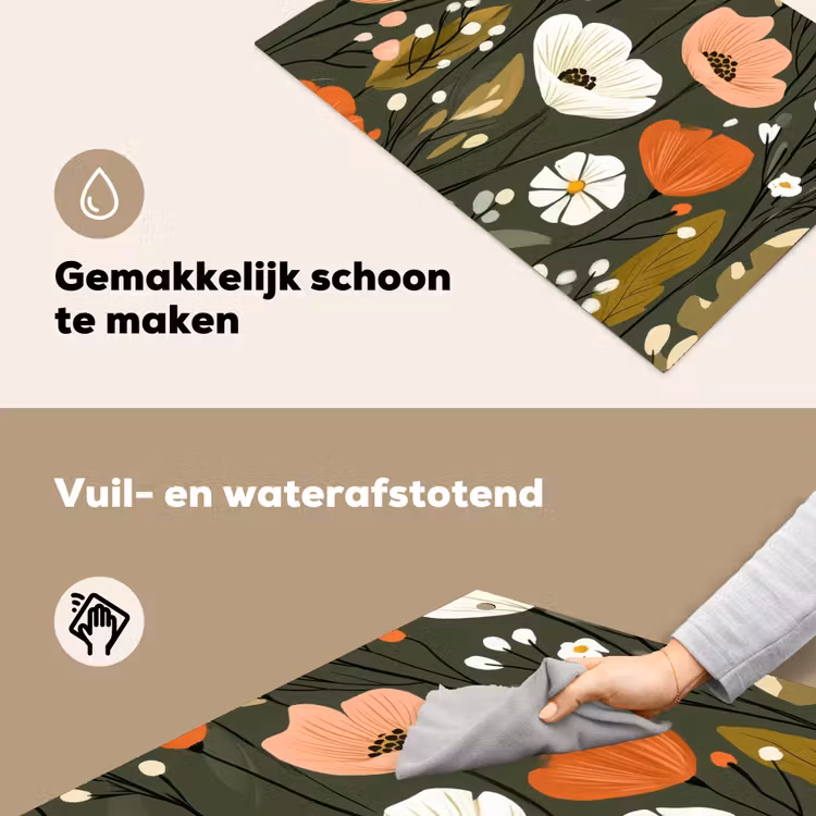 Bloemen - Illustratie - Groen Inductie beschemer met haakjes klein -ky-schoon-nl