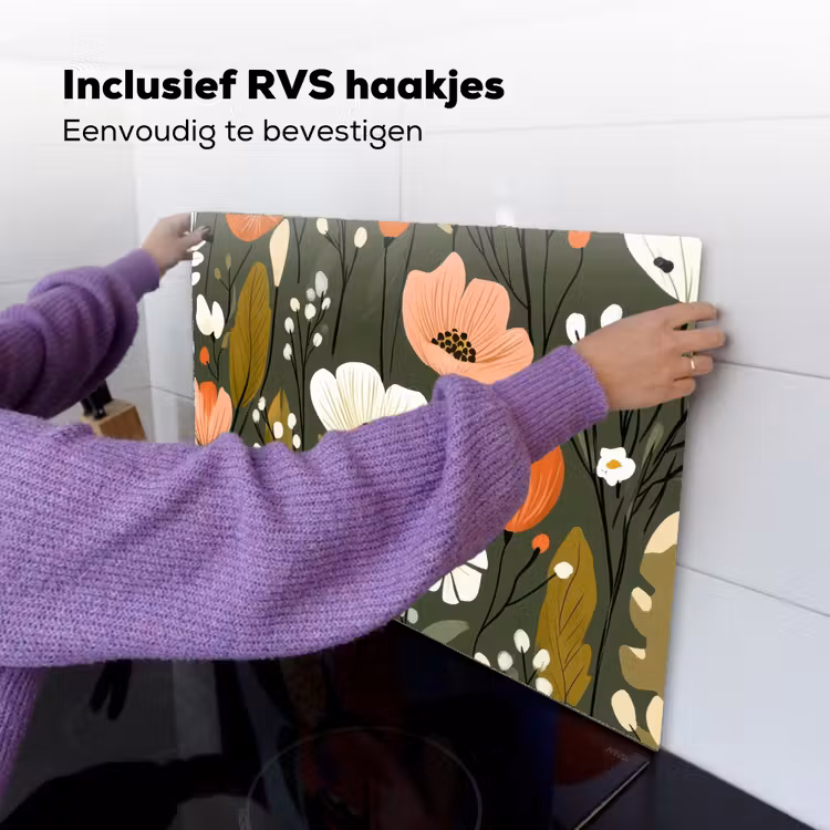 Bloemen - Illustratie - Groen Inductie beschemer met haakjes klein -ky-ophangen-nl