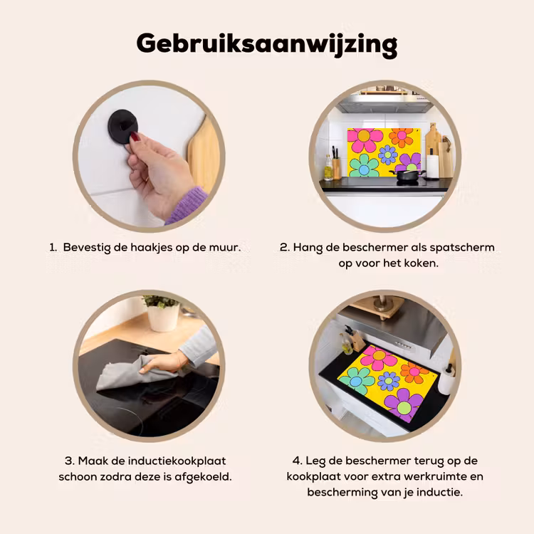 Bloemen - Illustratie - Kleurrijk Inductie beschemer met haakjes klein -ky-gebruik-nl