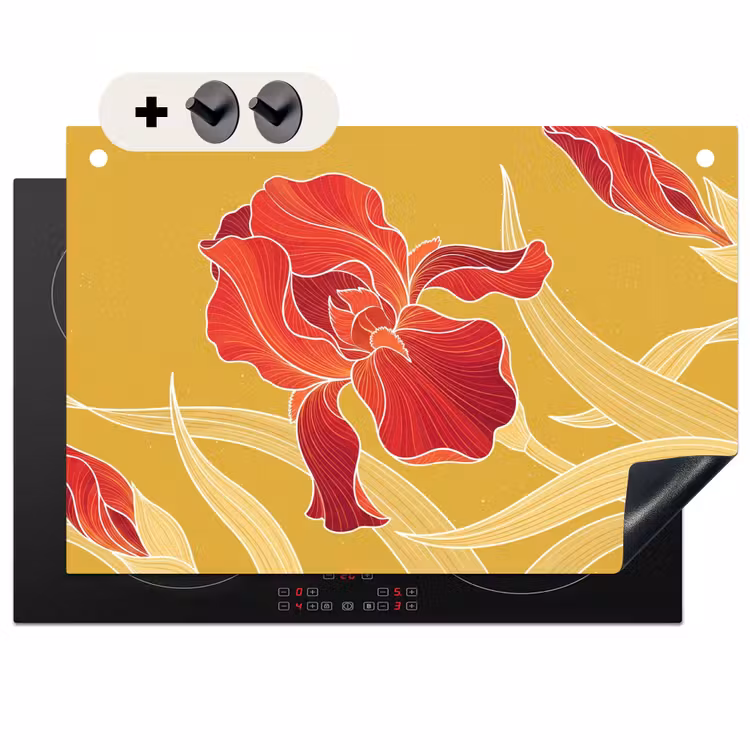 Inductiebeschermer & spatscherm (2in1) - Bloemen - Illustratie - Rood - Bloemen - Illustratie - Rood Inductie beschemer met haakjes klein