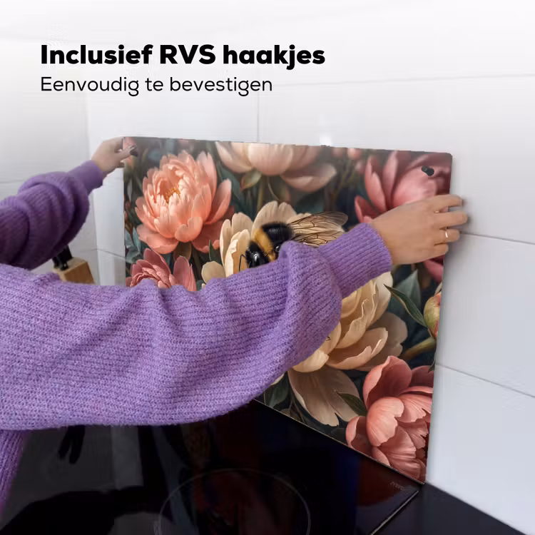 Bloemen - Insect - Natuur - Roze Inductie beschemer met haakjes klein -ky-ophangen-nl