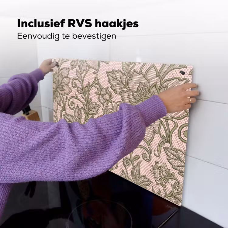 Bloemen - Kant - Patroon - Klassiek - Groen Inductie beschemer met haakjes klein -ky-ophangen-nl