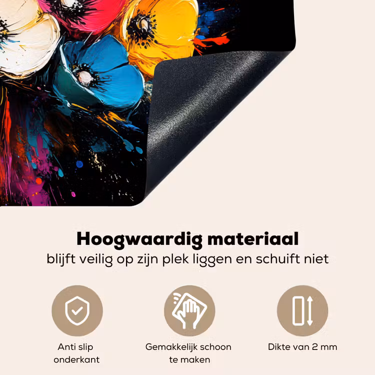 Bloemen - Kleurrijk - Graffiti - Modern - Boeket Inductie beschemer met haakjes klein -ky-onderkant-nl