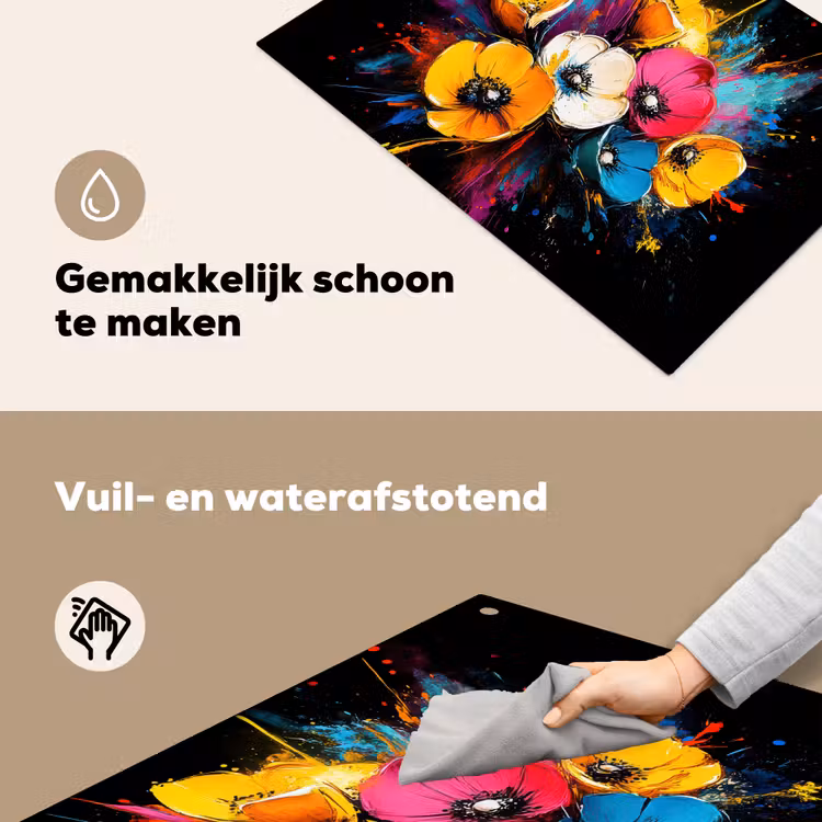 Bloemen - Kleurrijk - Graffiti - Modern - Boeket Inductie beschemer met haakjes klein -ky-schoon-nl