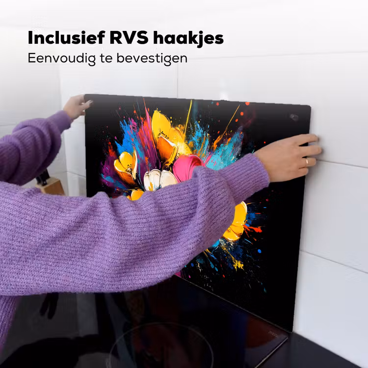 Bloemen - Kleurrijk - Graffiti - Modern - Boeket Inductie beschemer met haakjes klein -ky-ophangen-nl