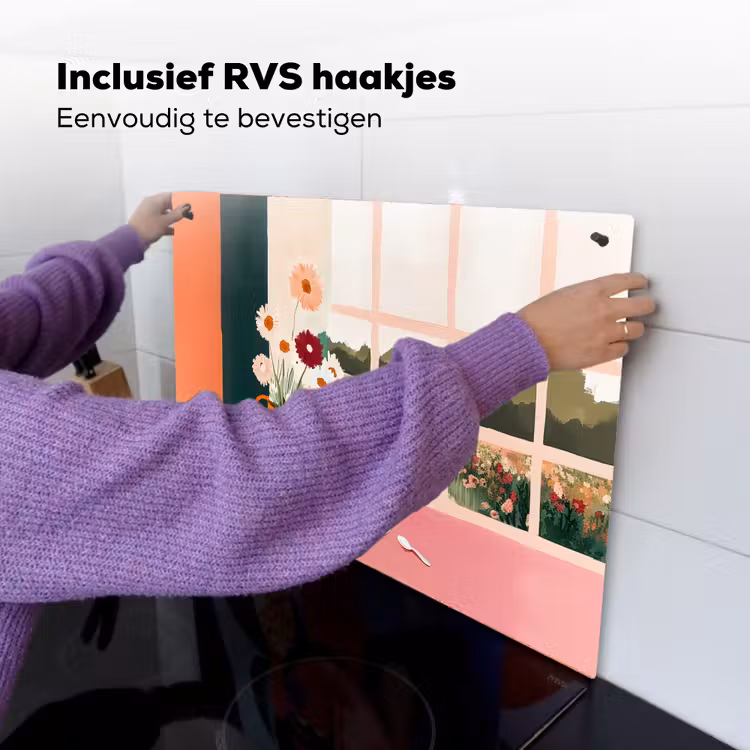 Bloemen - Koffie - Raam Inductie beschemer met haakjes klein -ky-ophangen-nl