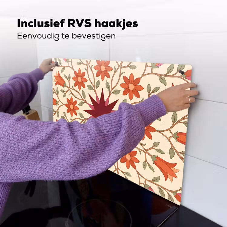 Bloemen - Mandala - Decoratief - Rood Inductie beschemer met haakjes klein -ky-ophangen-nl