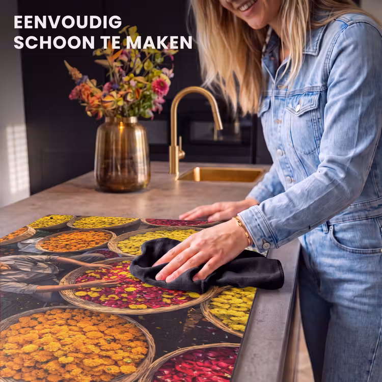 Inductiebeschermer & spatscherm (2in1) - Bloemen - Markt - Kleurrijk - Bloemen - Markt - Kleurrijk Inductie beschemer met haakjes klein
