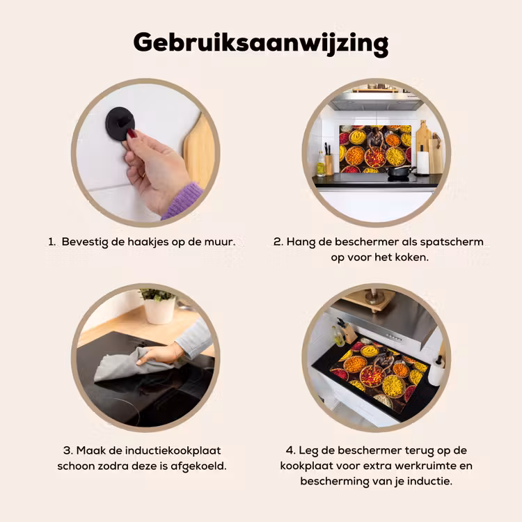 Inductiebeschermer & spatscherm (2in1) - Bloemen - Markt - Kleurrijk - Bloemen - Markt - Kleurrijk Inductie beschemer met haakjes klein