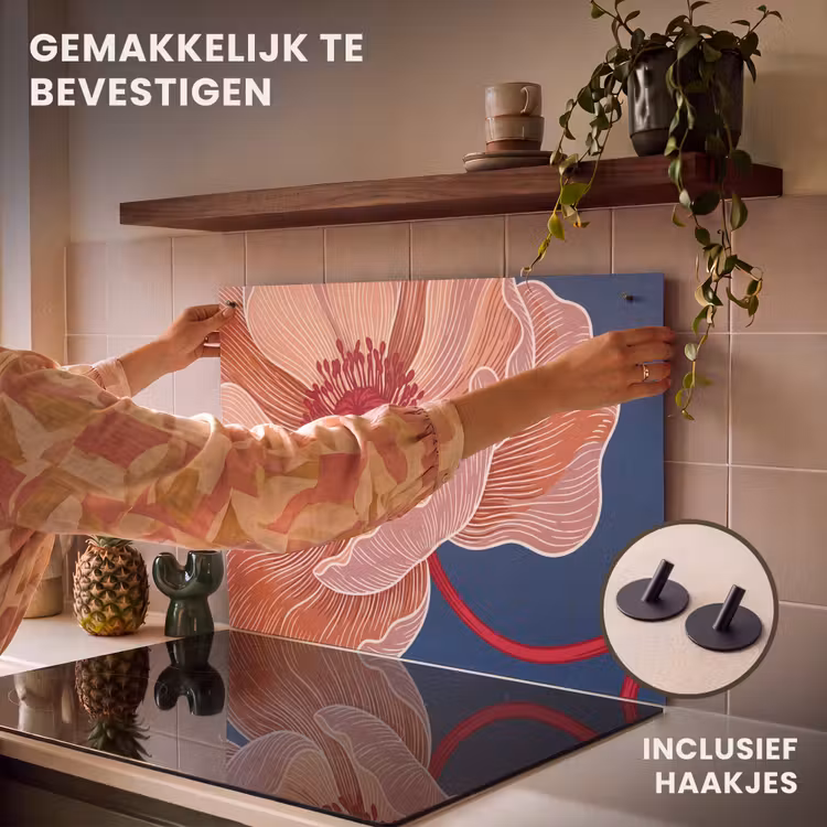 Inductiebeschermer & spatscherm (2in1) - Bloemen - Modern - Abstract - Bloemen - Modern - Abstract Inductie beschemer met haakjes klein