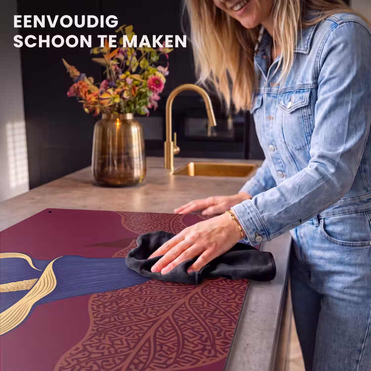 Inductiebeschermer & spatscherm (2in1) - Bloemen - Modern - Paars - Bloemen - Modern - Paars Inductie beschemer met haakjes klein