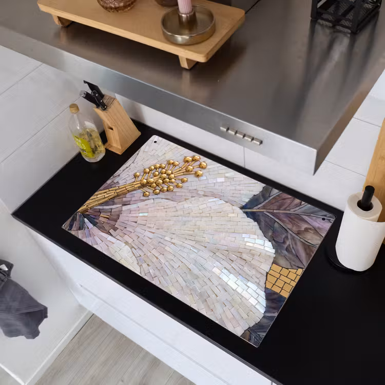 Bloemen - Mozaïek - Kunst - Modern - Goud Inductie beschemer met haakjes klein -sfeer1