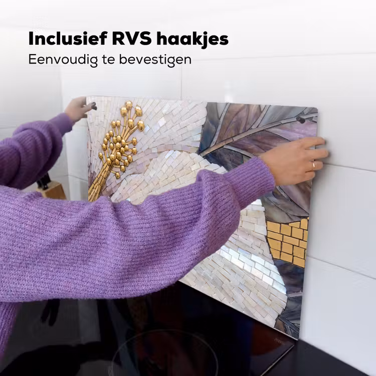 Bloemen - Mozaïek - Kunst - Modern - Goud Inductie beschemer met haakjes klein -ky-ophangen-nl