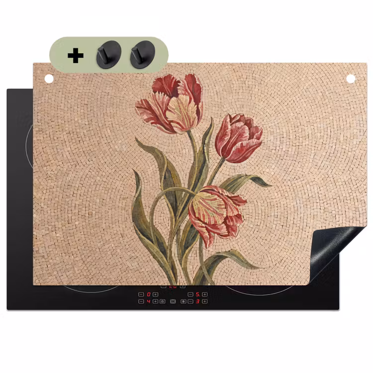 Bloemen - Mozaïek - Rood - Groen - Kunst Inductie beschemer met haakjes klein -3d