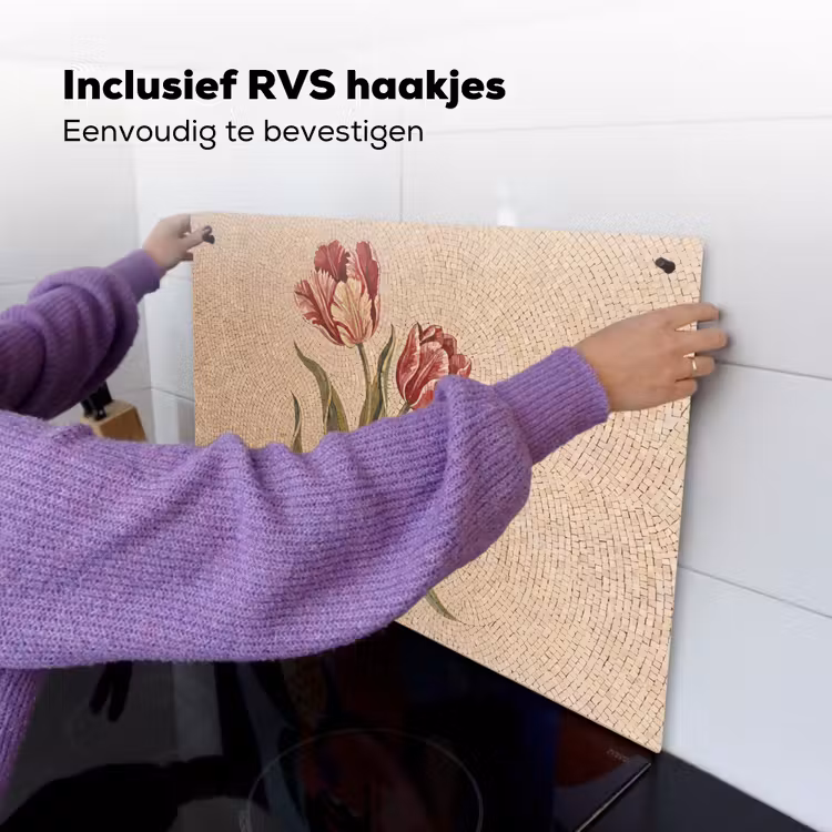 Bloemen - Mozaïek - Rood - Groen - Kunst Inductie beschemer met haakjes klein -ky-ophangen-nl