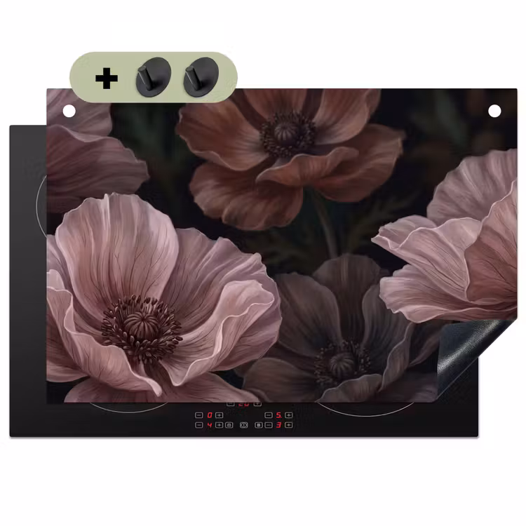 Bloemen - Natuur - Roze - Donker - Modern Inductie beschemer met haakjes klein -3d
