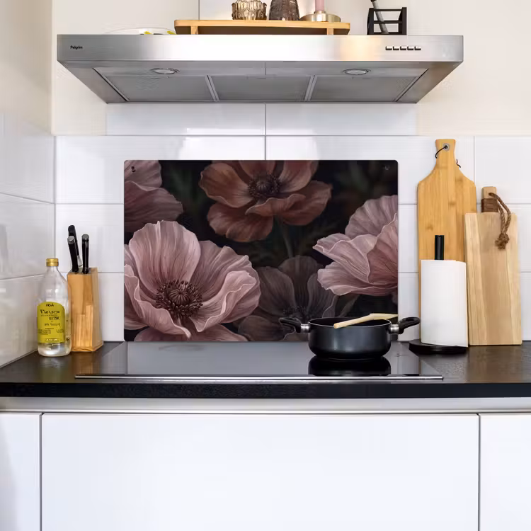 Bloemen - Natuur - Roze - Donker - Modern Inductie beschemer met haakjes klein -sfeer2