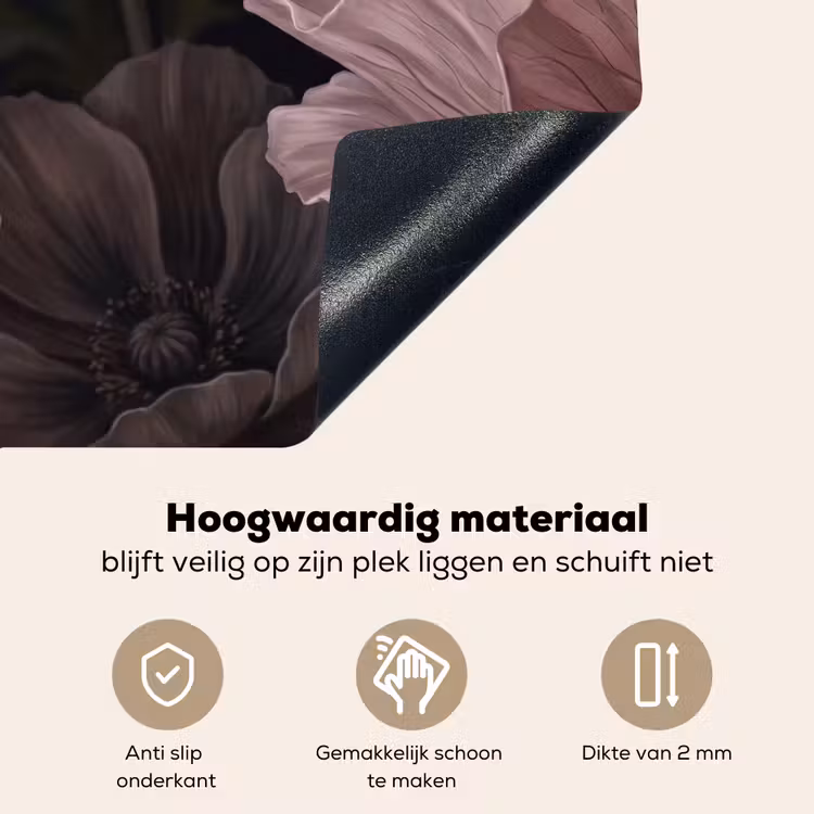 Bloemen - Natuur - Roze - Donker - Modern Inductie beschemer met haakjes klein -ky-onderkant-nl