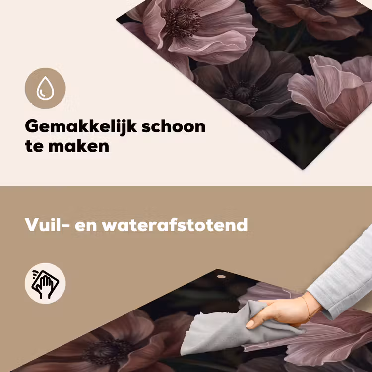 Bloemen - Natuur - Roze - Donker - Modern Inductie beschemer met haakjes klein -ky-schoon-nl