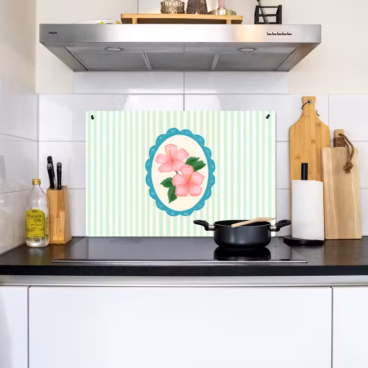 Bloemen - Ovaal - Strepen - Groen Inductie beschemer met haakjes klein -sfeer2