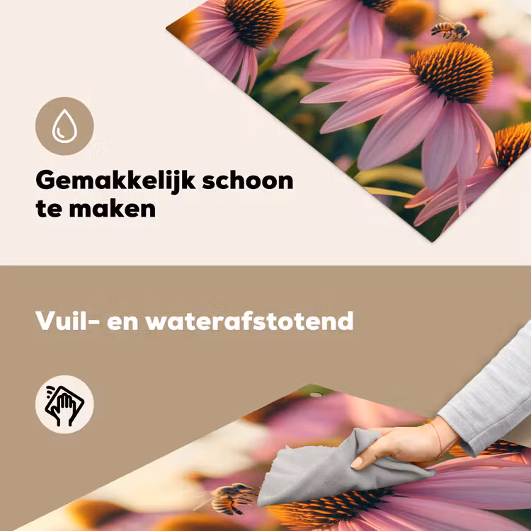 Bloemen - Paars - Bijen Inductie beschemer met haakjes klein -ky-schoon-nl