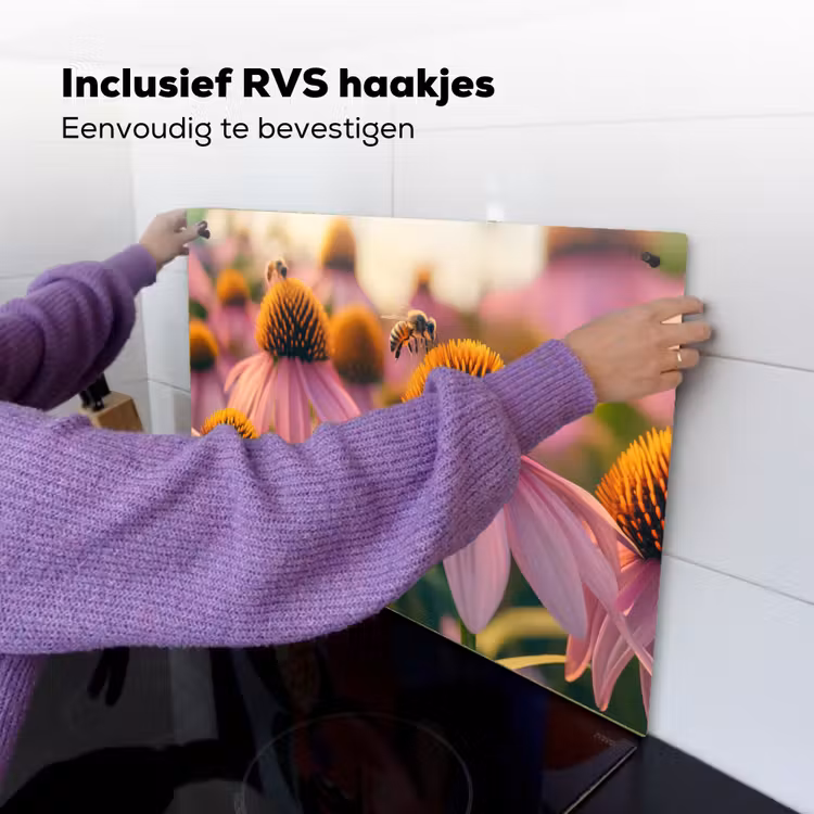Bloemen - Paars - Bijen Inductie beschemer met haakjes klein -ky-ophangen-nl