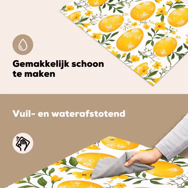 Bloemen - Paaseieren - Geel Inductie beschemer met haakjes klein -ky-schoon-nl