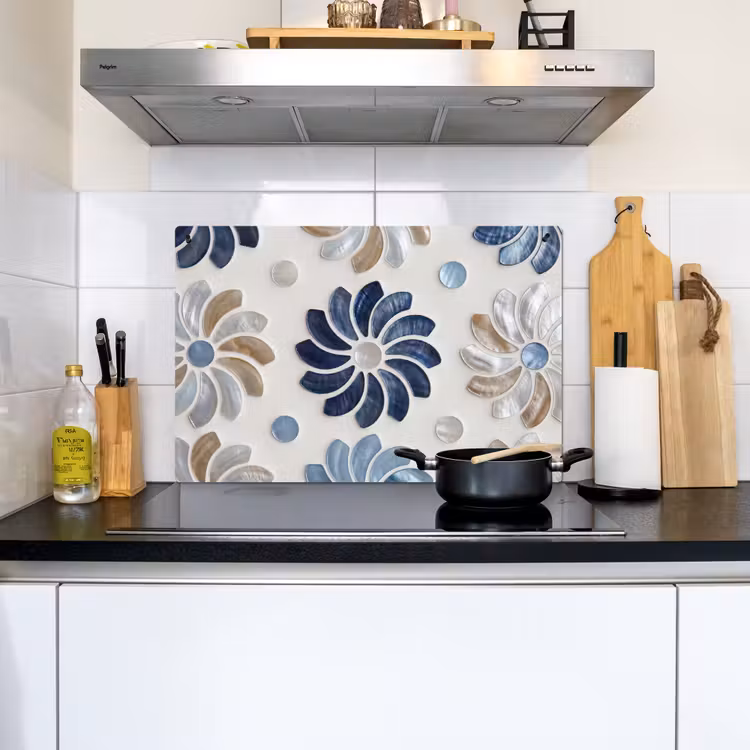 Bloemen - Parelmoer - Abstract - Patroon - Blauw Inductie beschemer met haakjes klein -sfeer2